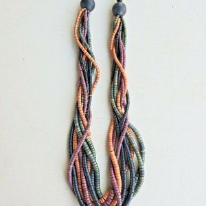 Wooden 8 Strand Braid Cluster Beaded Necklace